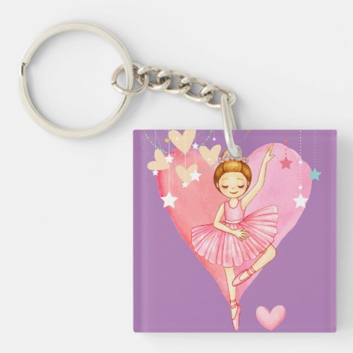 Cute Ballerina Stars and Hearts Purple Acrylic  Keychain