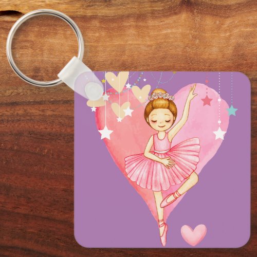 Cute Ballerina Stars and Hearts Purple Keychain