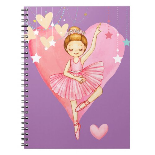 Cute Ballerina Stars and Hearts Purple Notebook