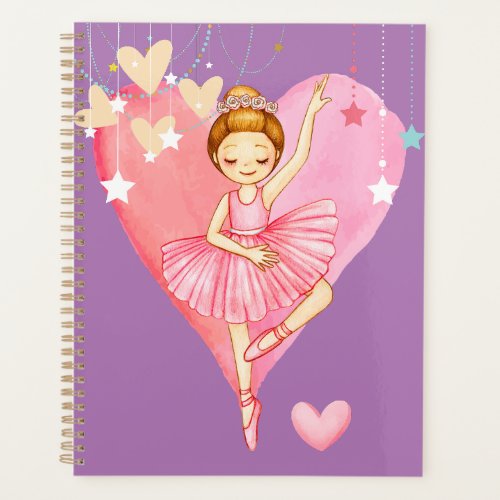 Cute Ballerina Stars and Hearts Purple Planner