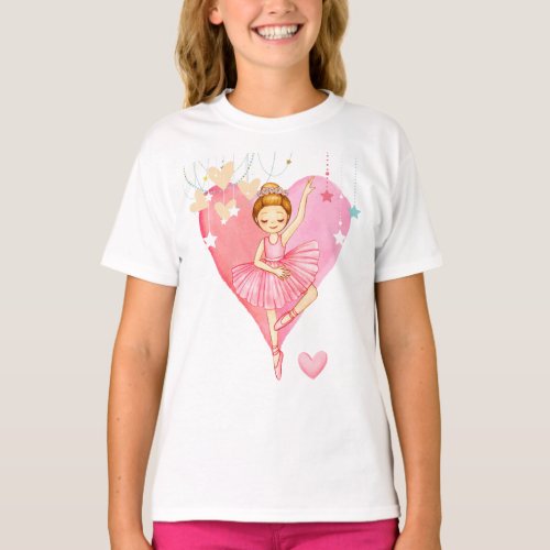 Cute Ballerina Stars and Hearts T_Shirt