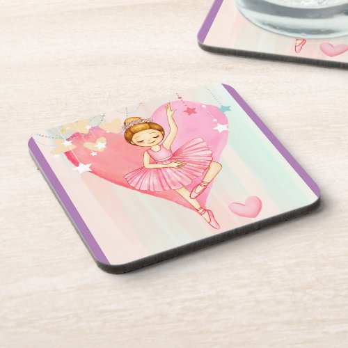 Cute Ballerina Stars Hearts Pastel Coasters Set 6