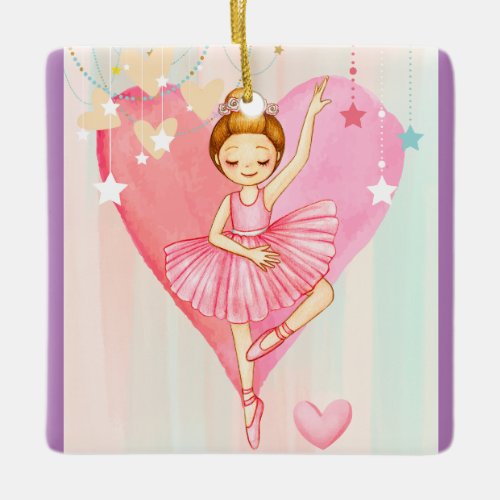 Cute Ballerina Stars Hearts Pastel Colored  Ceramic Ornament