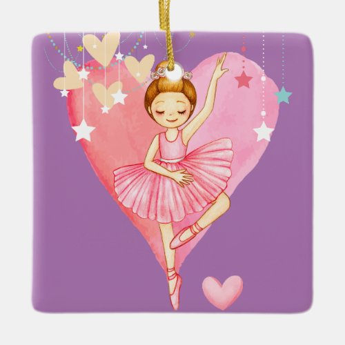 Cute Ballerina Stars Hearts Personalized Ceramic Ornament