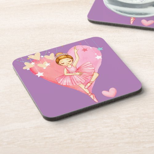 Cute Ballerina Stars Hearts Purple Coasters Set 6