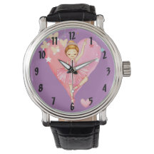 Cute Ballerina Stars Hearts Purple Girls Watch