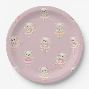 Cute Ballerina Teddy Bear Blush Pink Throw Pillow Paper Plates
