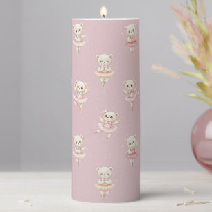 Cute Ballerina Teddy Bear Blush Pink Throw Pillow Pillar Candle