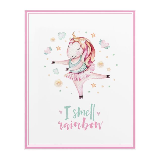 Cute Ballerina Unicorn Girly Pink Kids Acrylic Print (Front)
