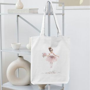 Cute Ballerina Whimsical Girlie Name Tote Bag