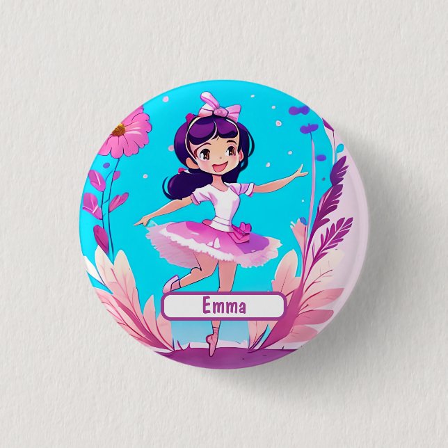 Cute Ballerina With Customizable Nametag Button (Front)