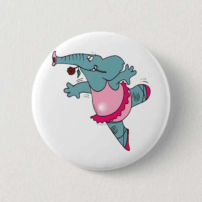 cute ballet ballerina elephant in tutu pinback button (Front)