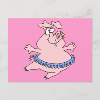 cute ballet ballerina piggy in a tutu pig postcard