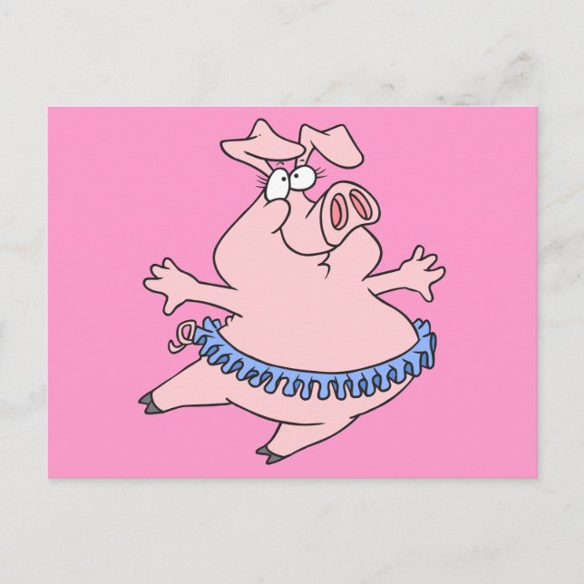 cute ballet ballerina piggy in a tutu pig postcard (Front)
