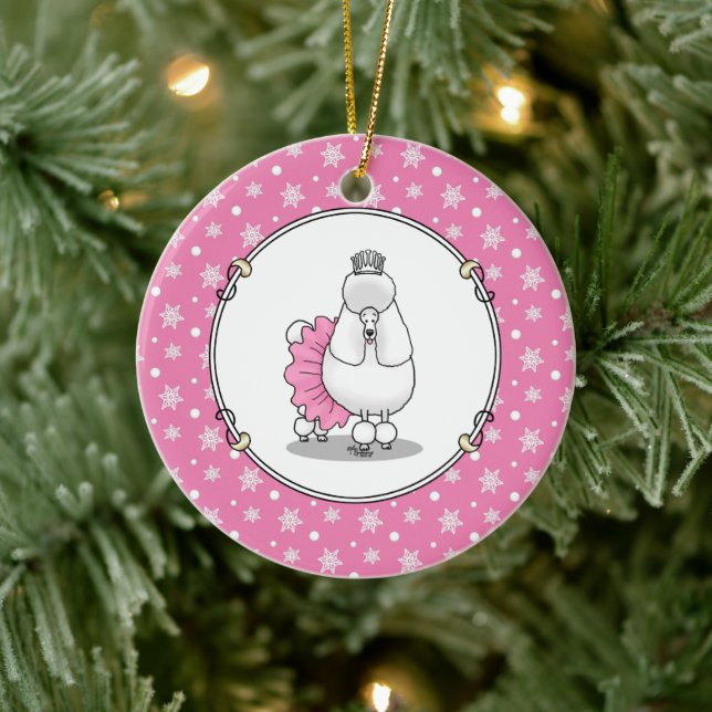 Cute Ballet Ballerina Princess Poodle Dog (white) Ceramic Ornament (Tree)