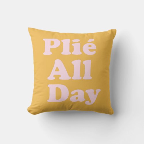 Cute Ballet Dance Typography in Yellow and Pink Throw Pillow