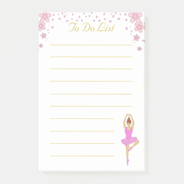 Cute Ballet Dancer in Pink & Flowers To Do List Post-it Notes (Front)