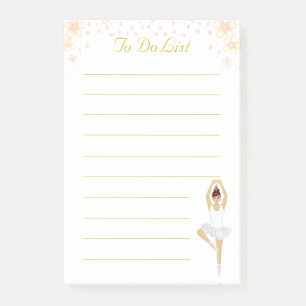 Cute Ballet Dancer in White & Flowers To Do List Post-it Notes