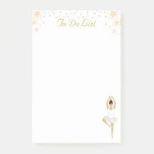 Cute Ballet Dancer in White & Flowers To Do List Post-it Notes