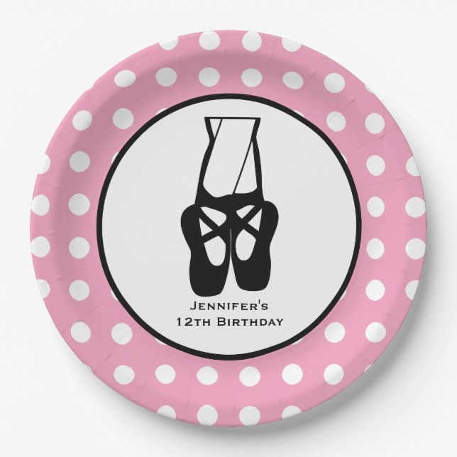 Cute Ballet Dancer Legs & Slippers Birthday Paper Plates (Front)
