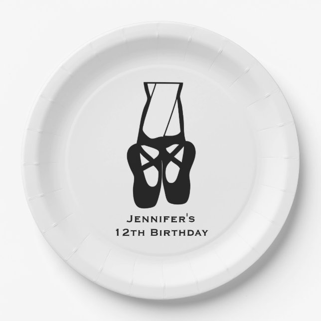 Cute Ballet Dancer Legs & Slippers Birthday Paper Plates (Front)