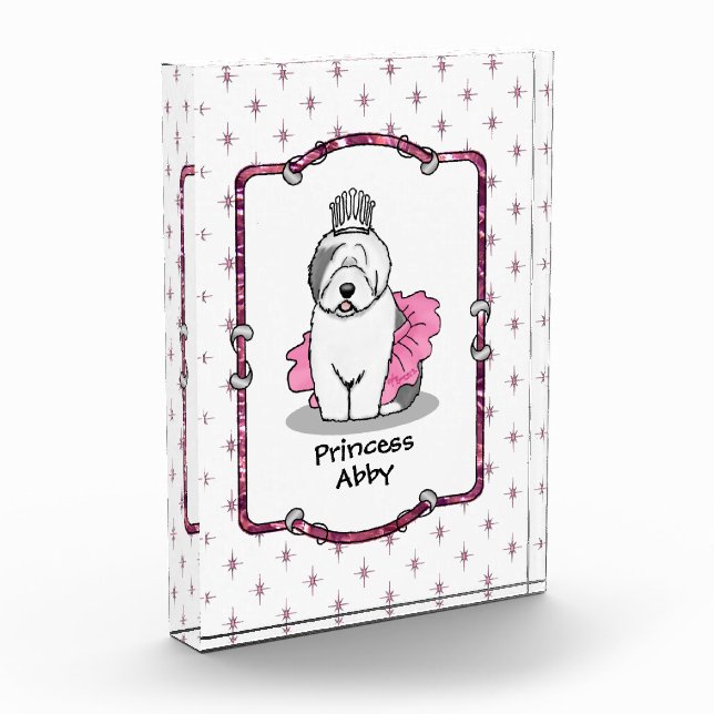 Cute Ballet Princess Old English Sheepdog Gray 1 Acrylic Award (Left)