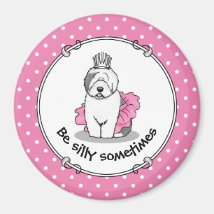 Cute Ballet Princess Old English Sheepdog Gray 1 Magnet