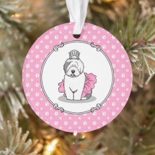 Cute Ballet Princess Old English Sheepdog Gray 1 Ornament