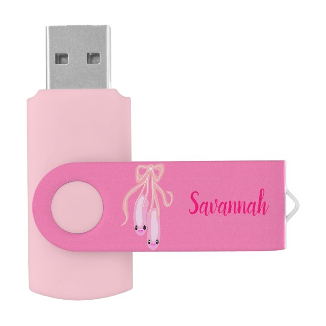 Cute Ballet Shoes Pointe Personalized Pink USB Flash Drive (Opened)