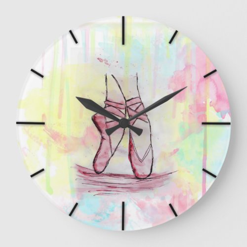 Cute Ballet shoes sketch Watercolor hand drawn Large Clock