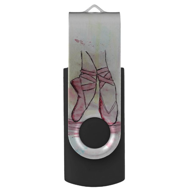 Cute Ballet shoes sketch Watercolor hand drawn USB Flash Drive (Front Vertical)