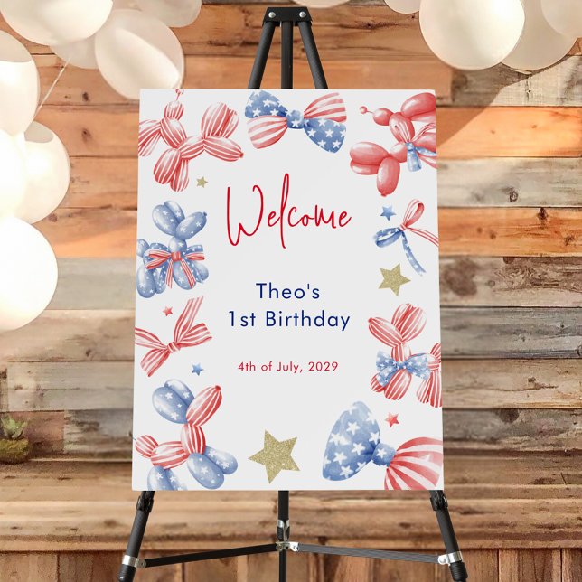 Cute Balloon 1st Birthday 4th July Party Welcome Foam Board (Creator Uploaded)
