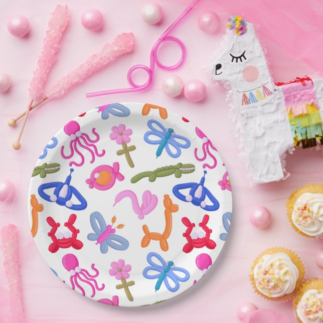 Cute Balloon Animals Colorful Kids Pattern Paper Plates (Party)