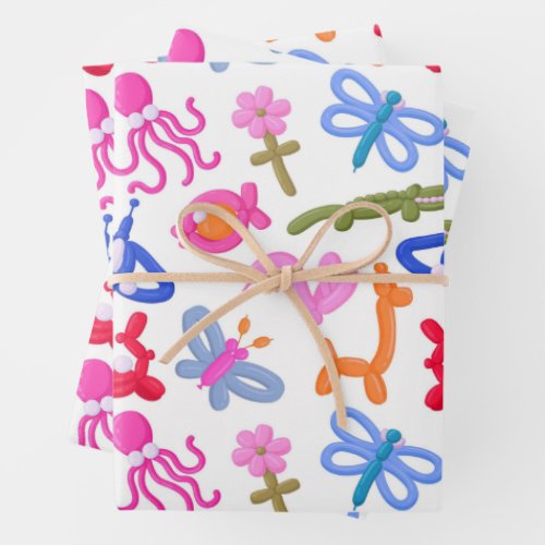 Cute Balloon Animals Colorful Kids Pattern Wrapping Paper Sheets