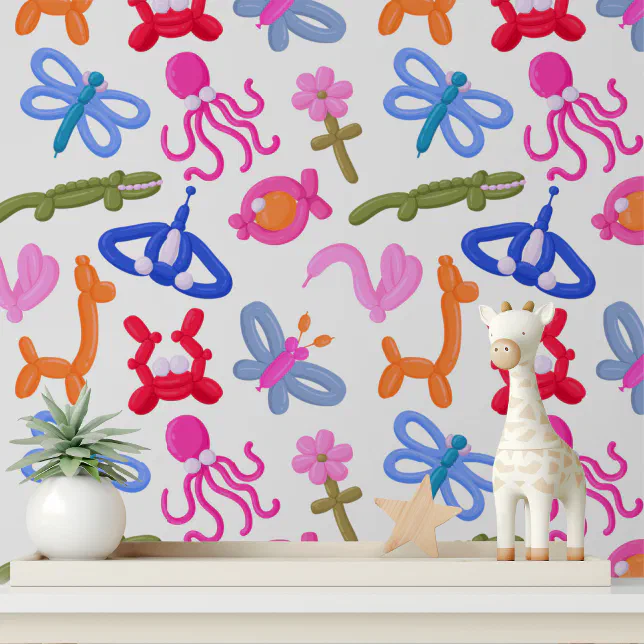 Cute Balloon Animals Colorful Modern Kids Pattern Wallpaper
