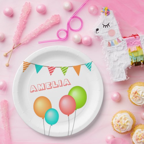 Cute Balloon Bunting Flag Kid Birthday Paper Plates