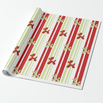 Cute Balloon Dog Pattern Red Green Stripe Party  Wrapping Paper