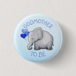 Cute Balloon Elephant Baby Shower Godmother-To-Be Pinback Button