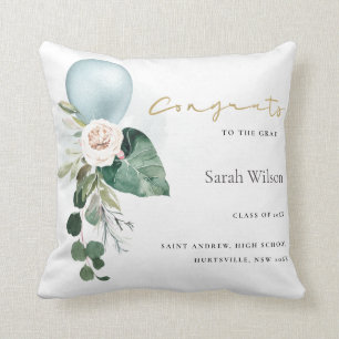 CUTE BALLOON FLORAL GRAD CONGRATS ANNOUNCEMENT THROW PILLOW
