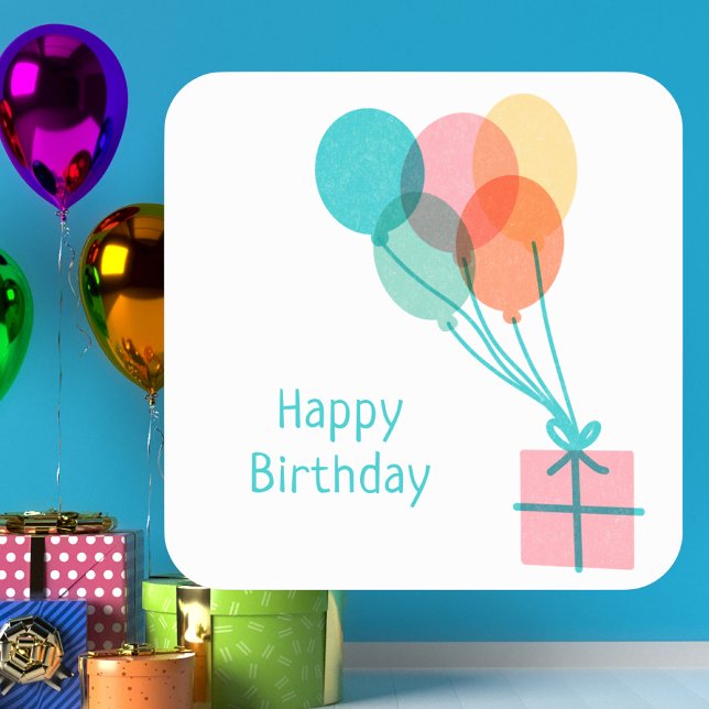 Cute Balloon Happy Birthday  Square Sticker (Creator Uploaded)