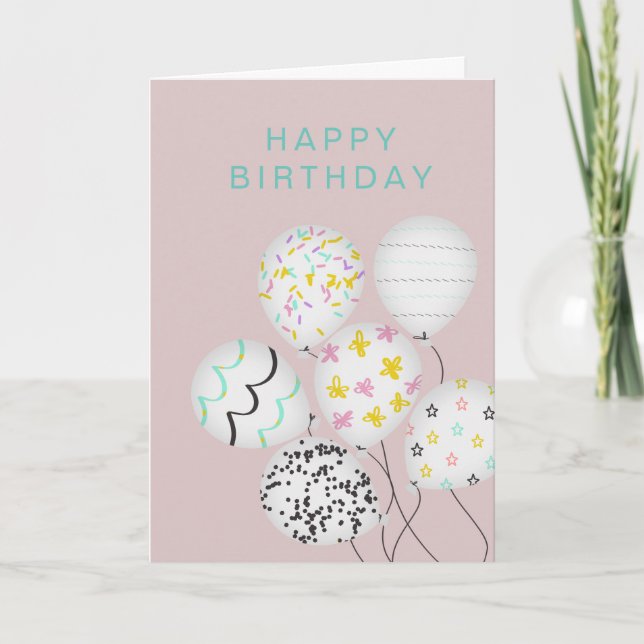 cute balloon party happy birthday folded card (Front)