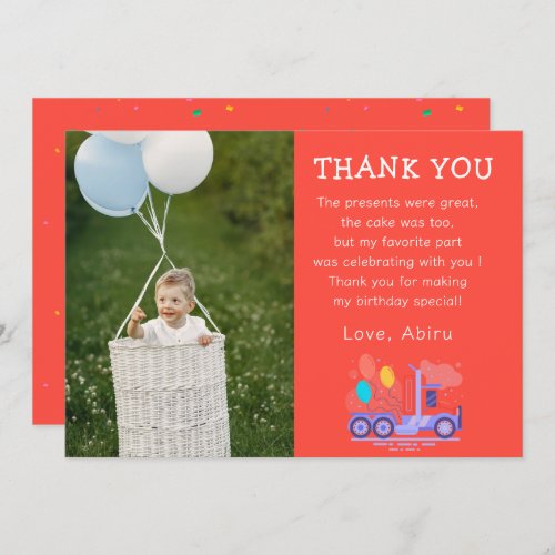 Cute Balloon Truck  Flat Thank You Photo Card