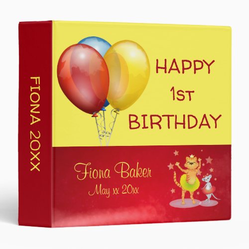 Cute Balloons And Cartoon Animals Baby Birthday 3 Ring Binder