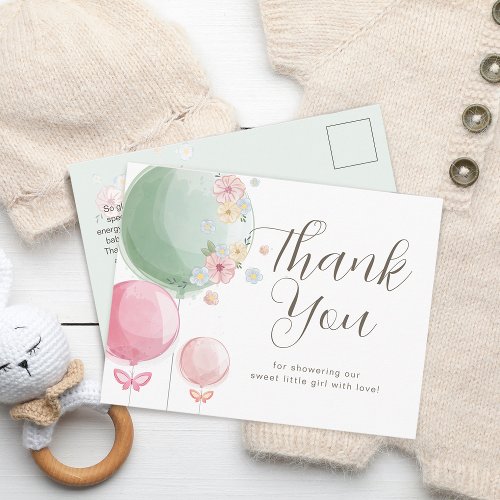 Cute Balloons  Baby Shower Thank You Postcard