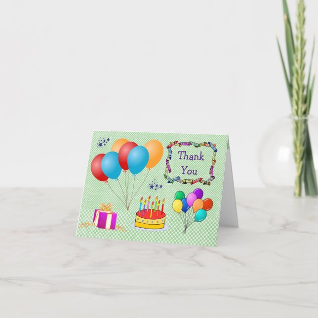 Cute Balloons Cake Boy Girl Birthday Thank You  (Front)