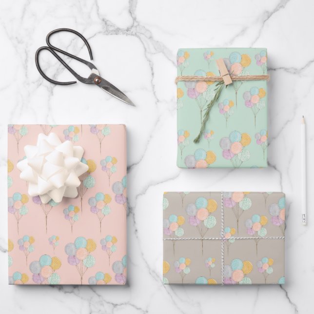 Cute Balloons Celebrate Birthday Wrapping Paper Sheets (Front)