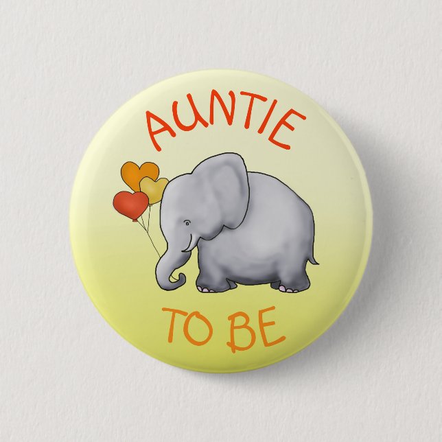 Cute Balloons Elephant Baby Shower Auntie-to-Be Button (Front)