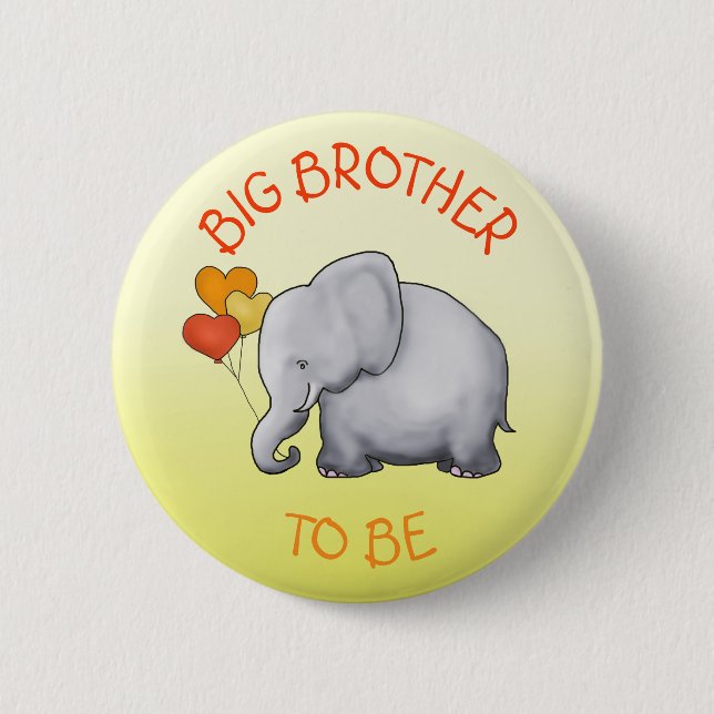 Cute Balloons Elephant Baby Shower Big Brother Button (Front)