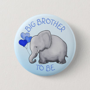 Cute Balloons Elephant Baby Shower Big Brother Button