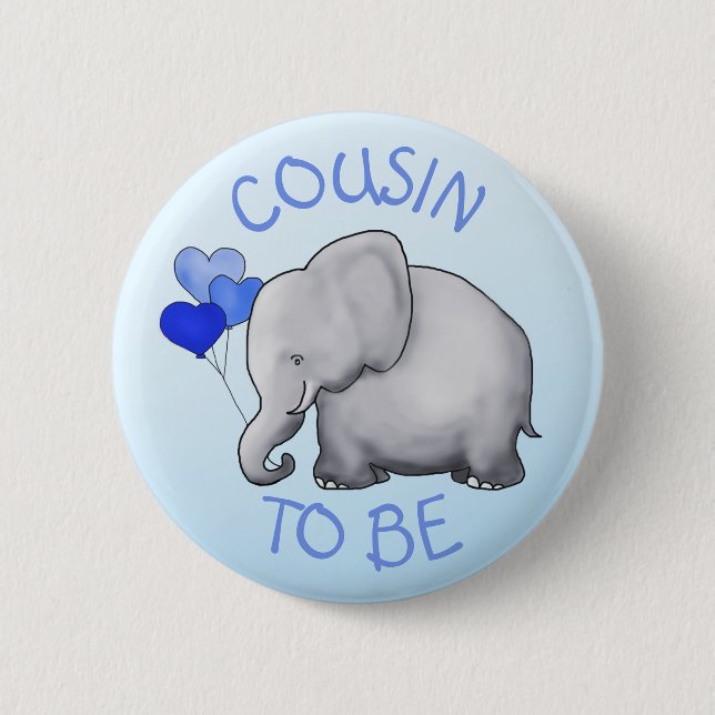 Cute Balloons Elephant Baby Shower Cousin-To-Be Button (Front)